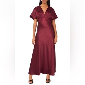 CeCe Dolman Sleeve Satin Cocktail Midi Dress
